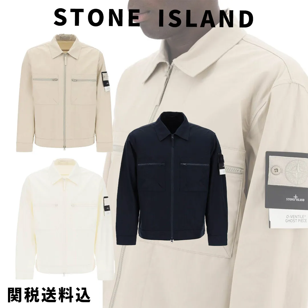 STONE ISLAND  |Long Sleeves Plain Cotton Oversized Logo Shirts