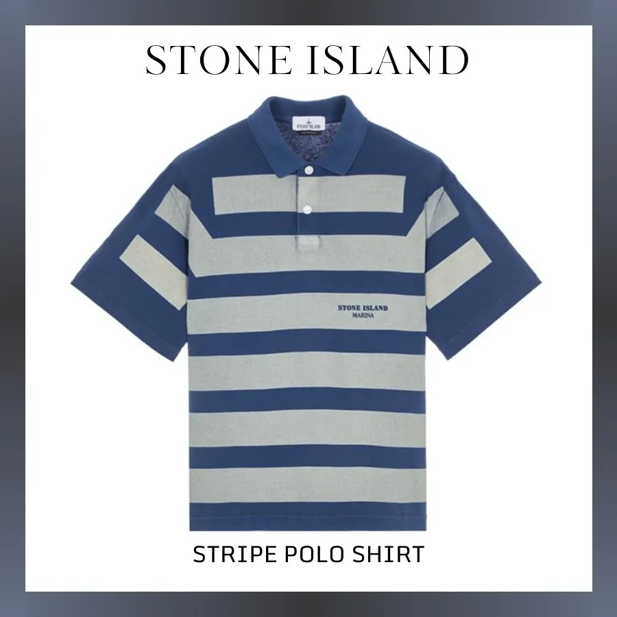 STONE ISLAND  |Stripes Street Style Cotton Short Sleeves Logo Polos