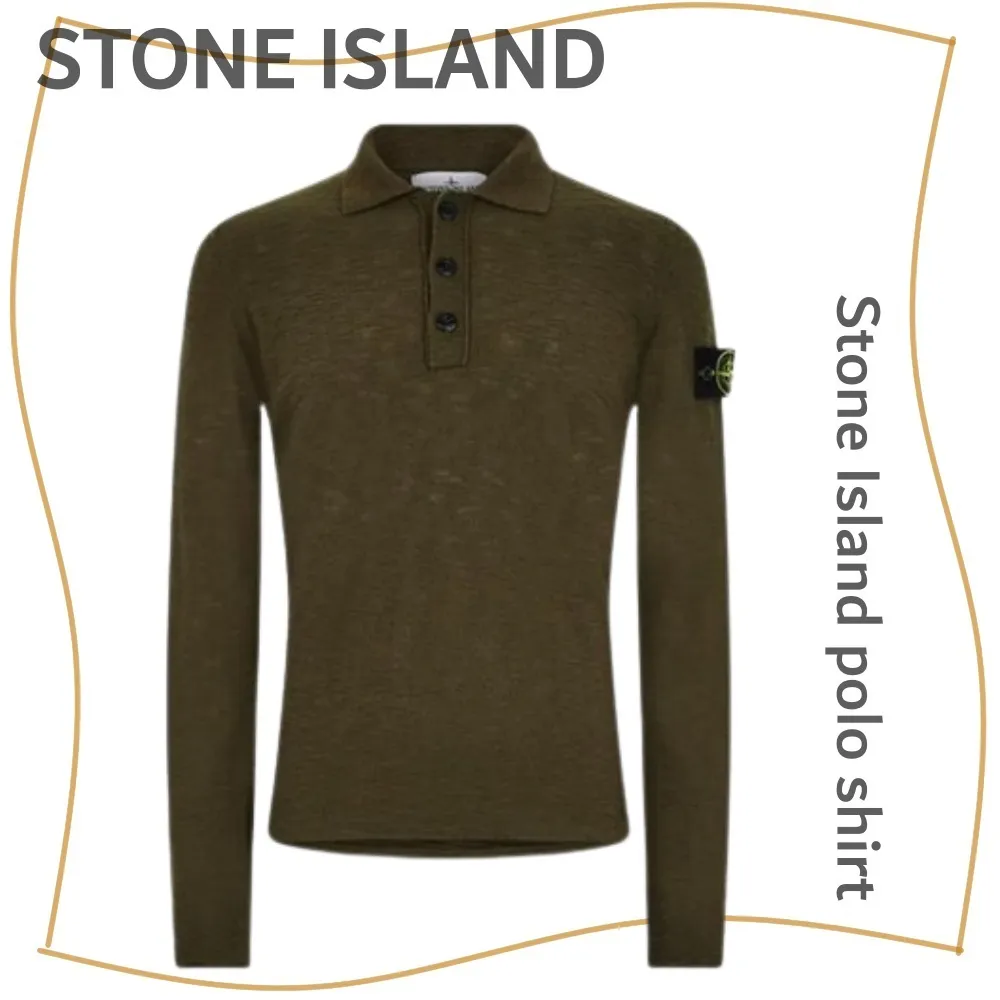 STONE ISLAND  |Wool Street Style Long Sleeves Plain Logo Outlet Polos