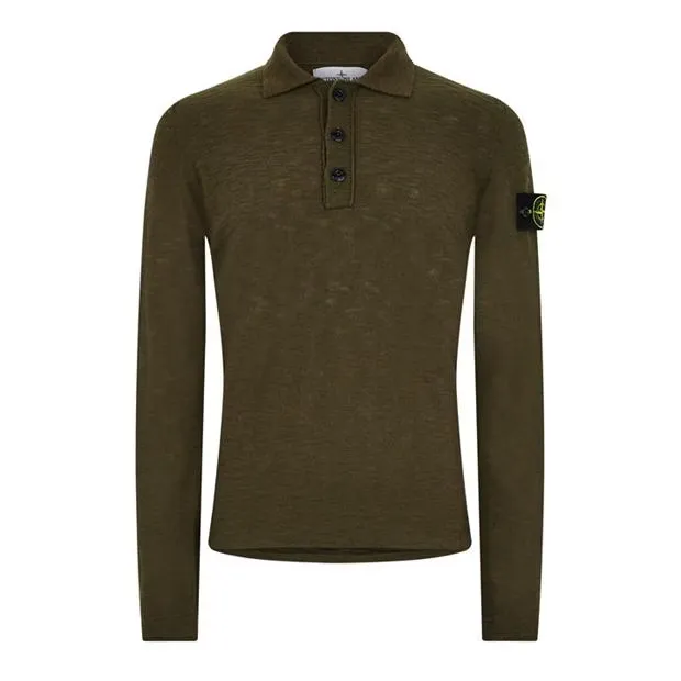 STONE ISLAND  |Wool Street Style Long Sleeves Plain Logo Outlet Polos