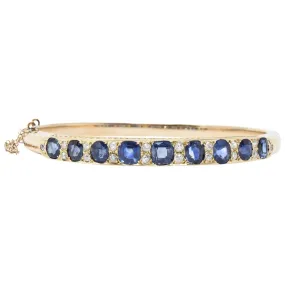 Superb Victorian 4.00 CTW Sapphire Diamond 14 Karat Gold Bangle Bracelet