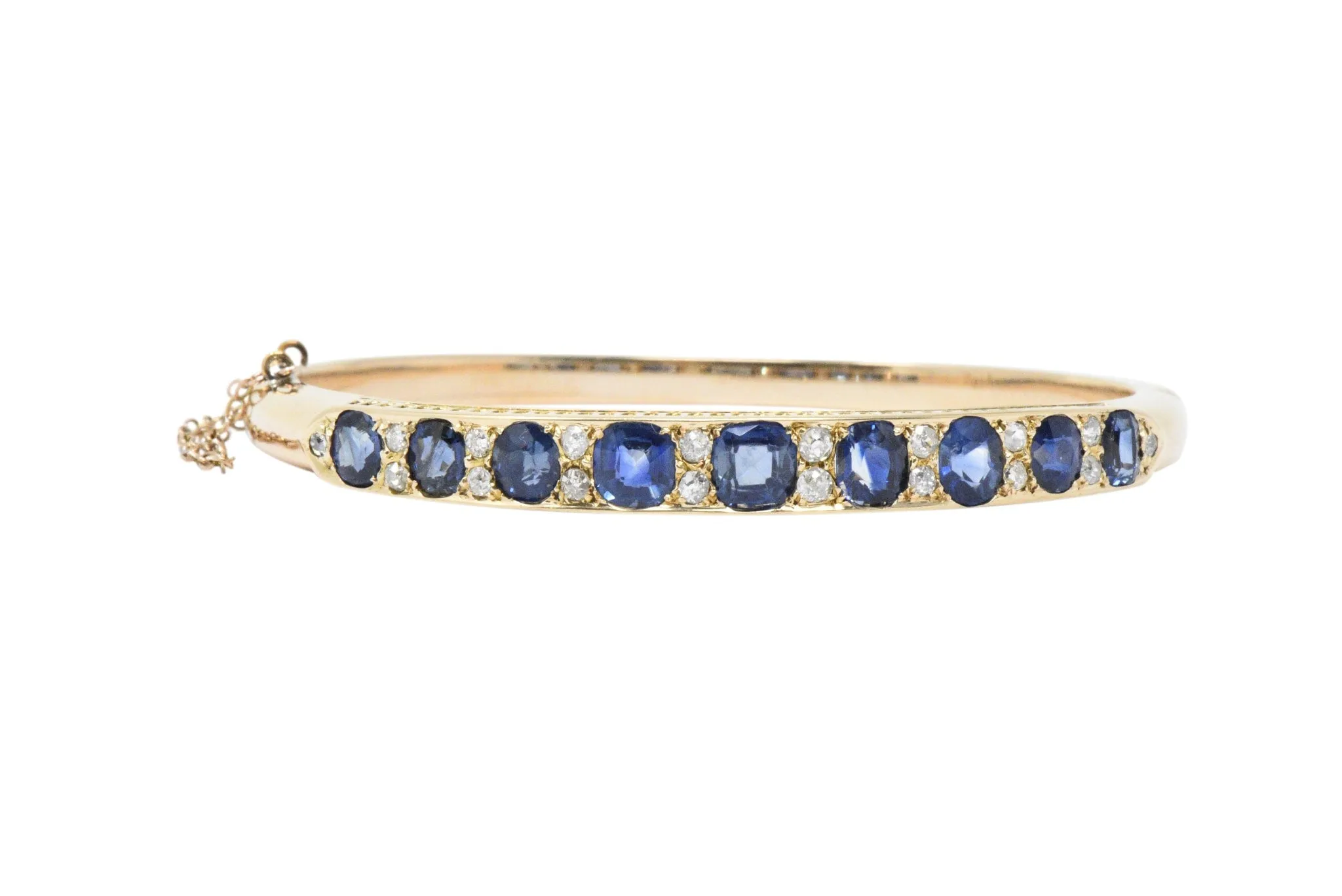 Superb Victorian 4.00 CTW Sapphire Diamond 14 Karat Gold Bangle Bracelet