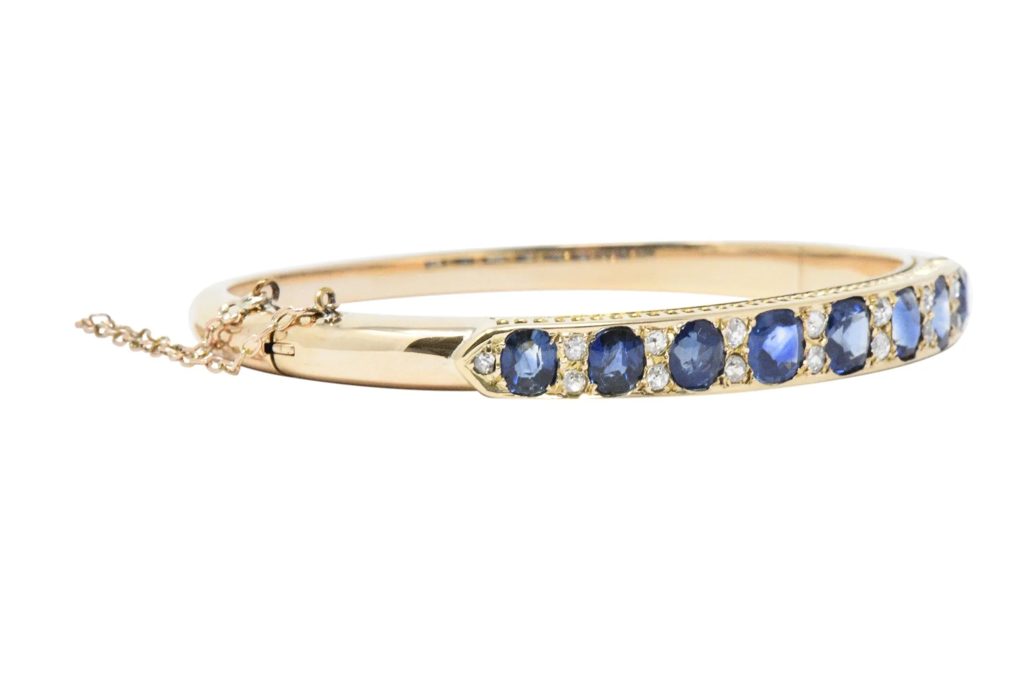 Superb Victorian 4.00 CTW Sapphire Diamond 14 Karat Gold Bangle Bracelet