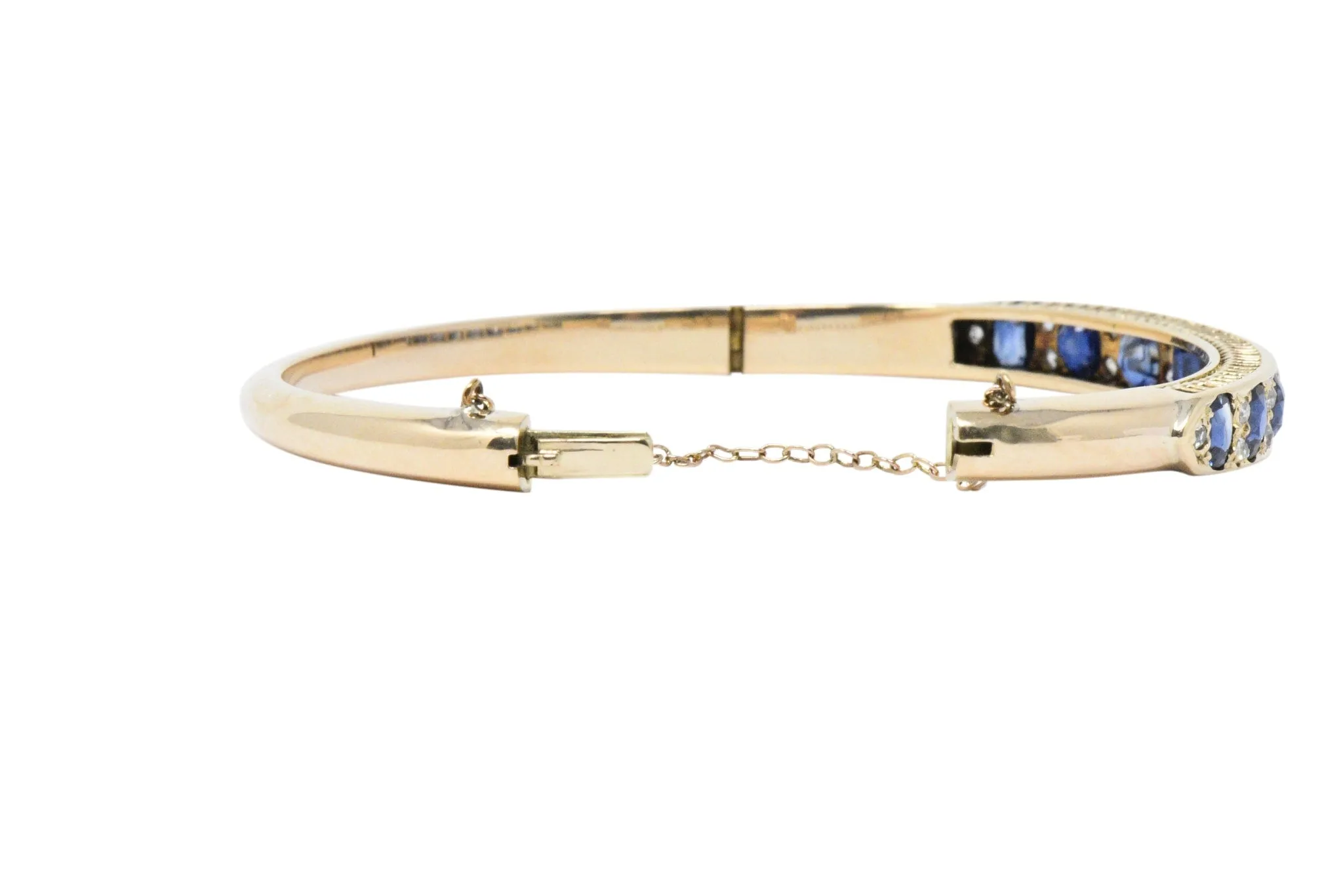 Superb Victorian 4.00 CTW Sapphire Diamond 14 Karat Gold Bangle Bracelet