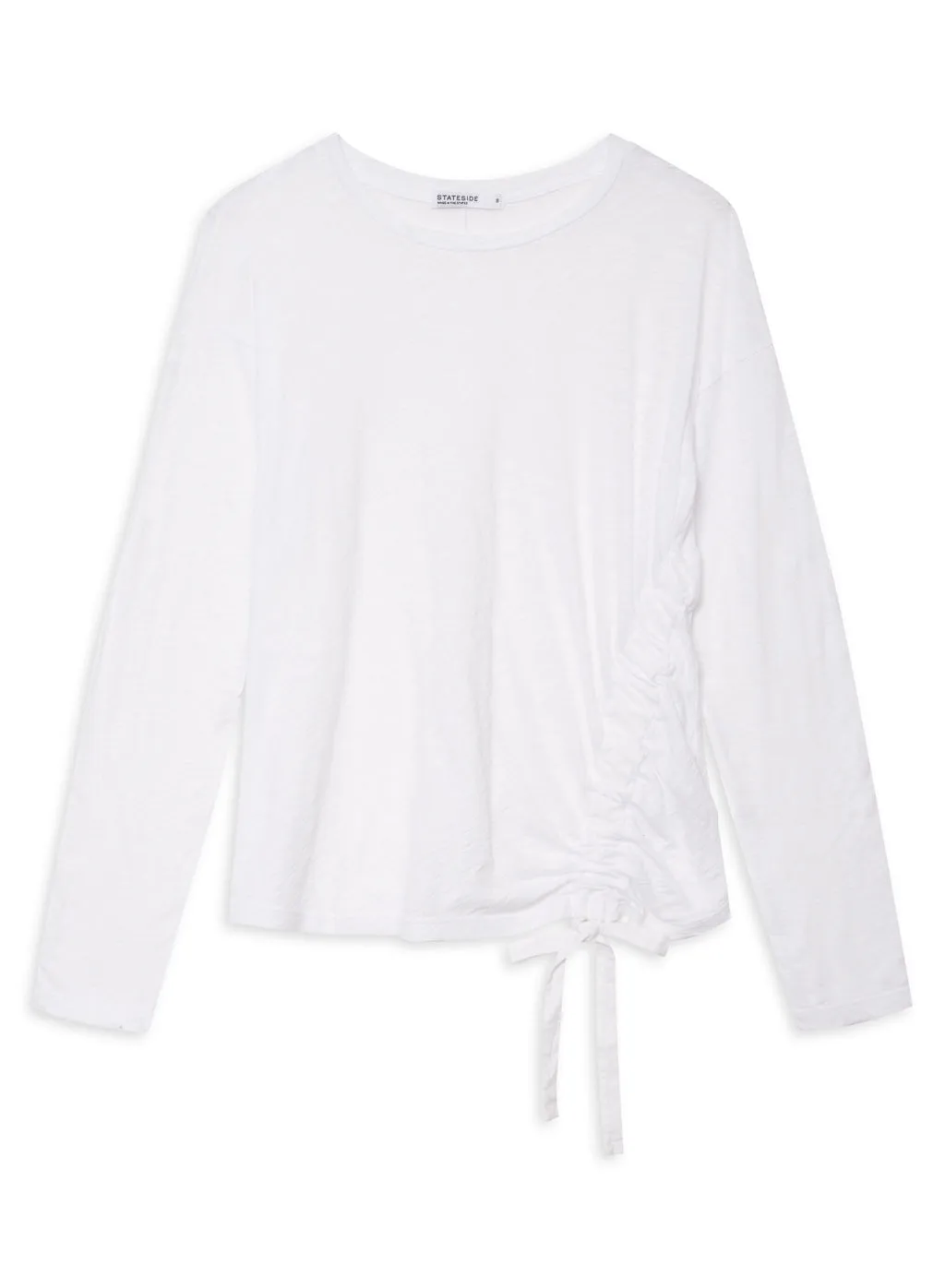 Supima Slub Asymmetric Tie Long Sleeve in White