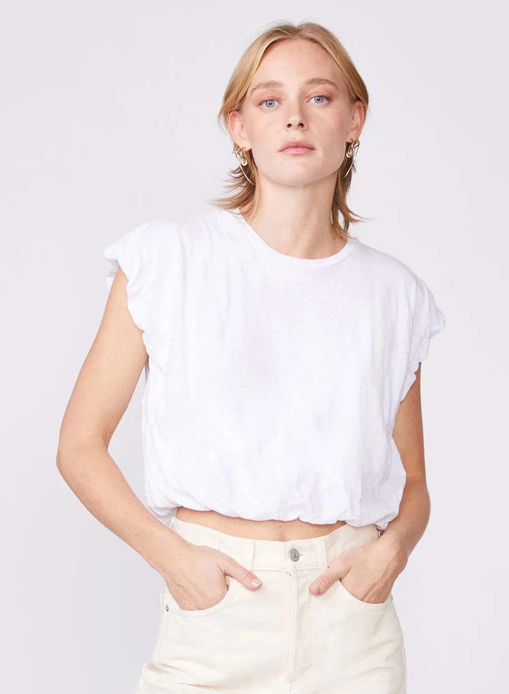 Supima Slub Bubble Hem Muscle Top in White