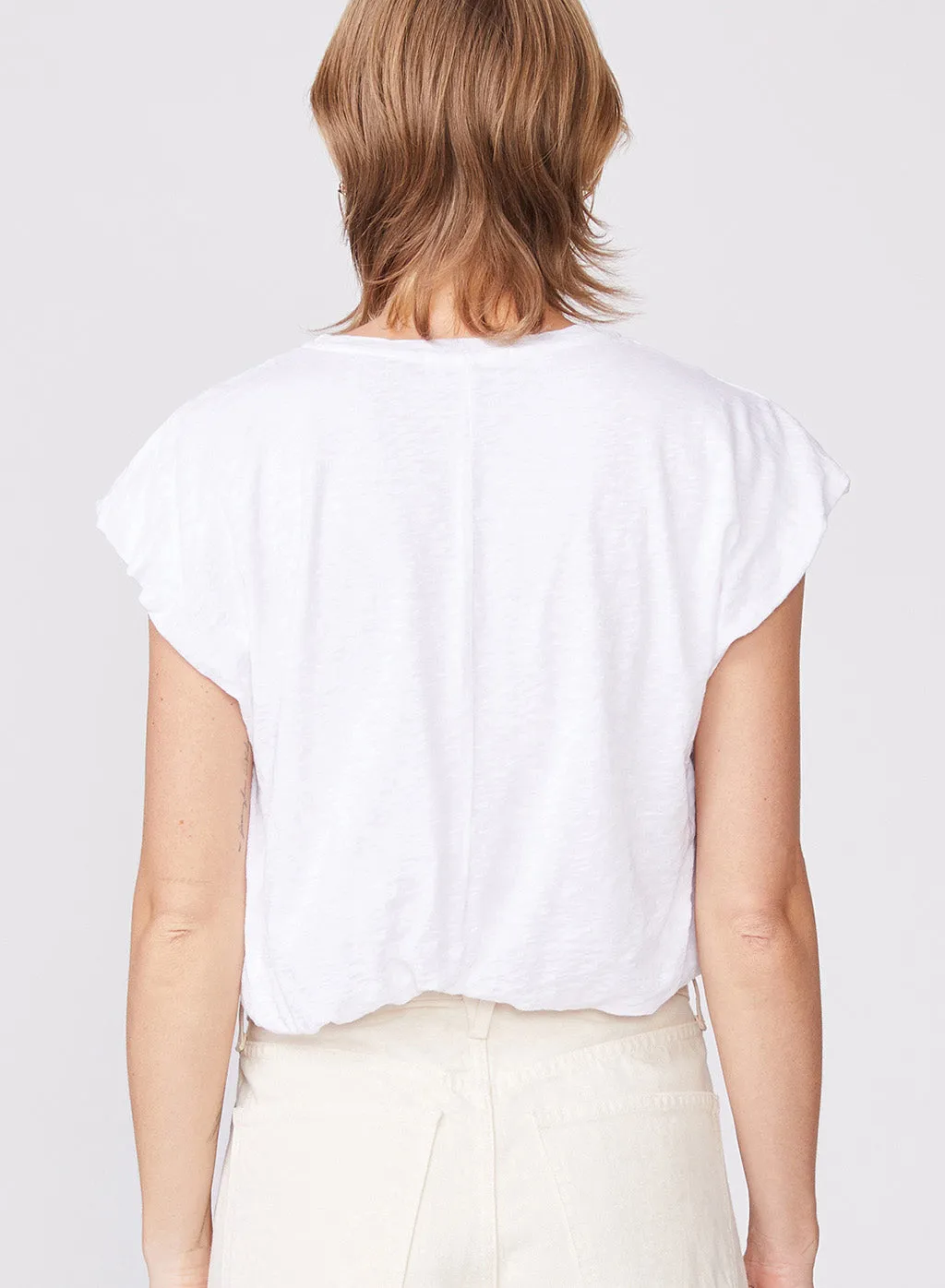 Supima Slub Bubble Hem Muscle Top in White