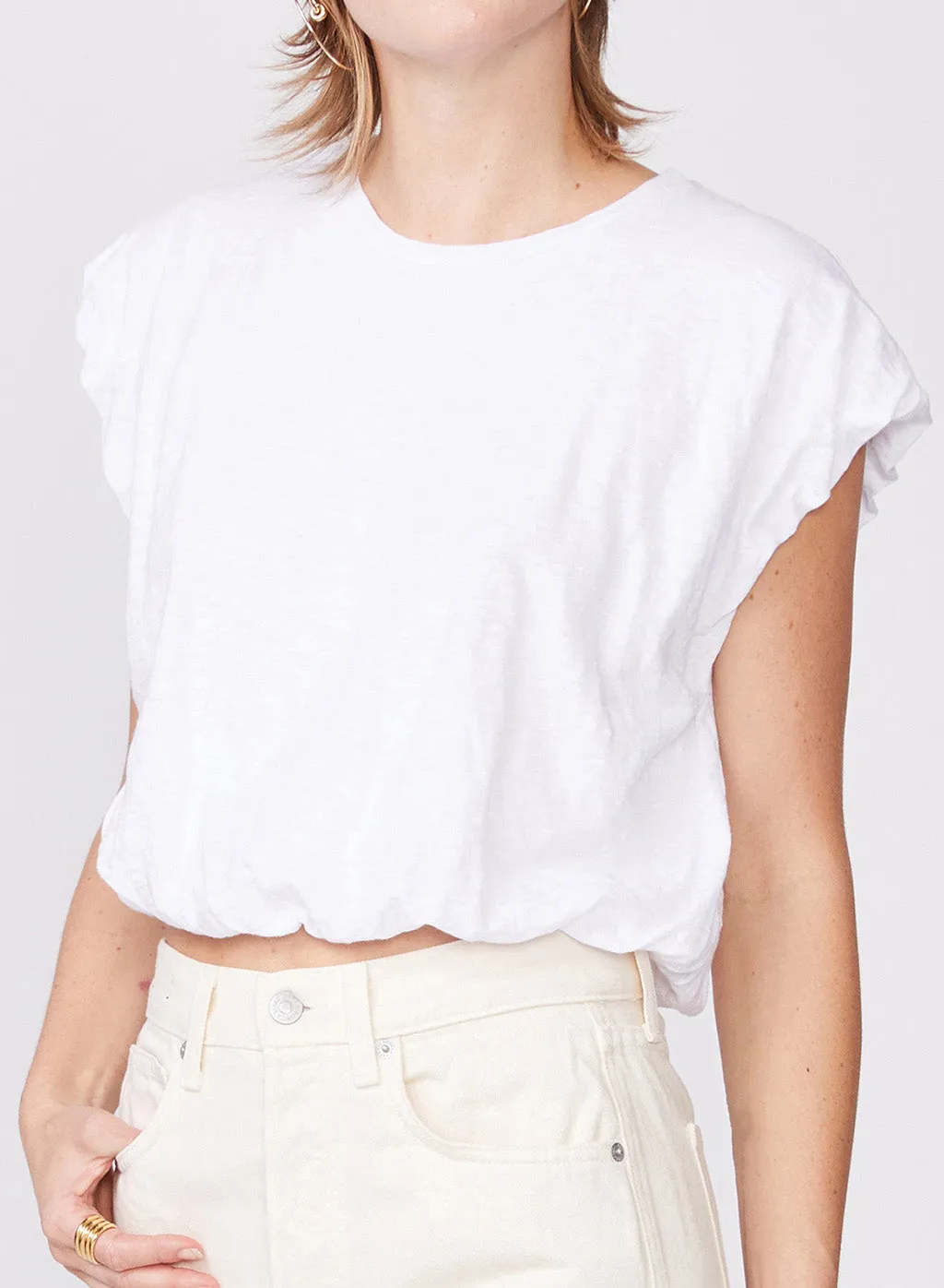 Supima Slub Bubble Hem Muscle Top in White