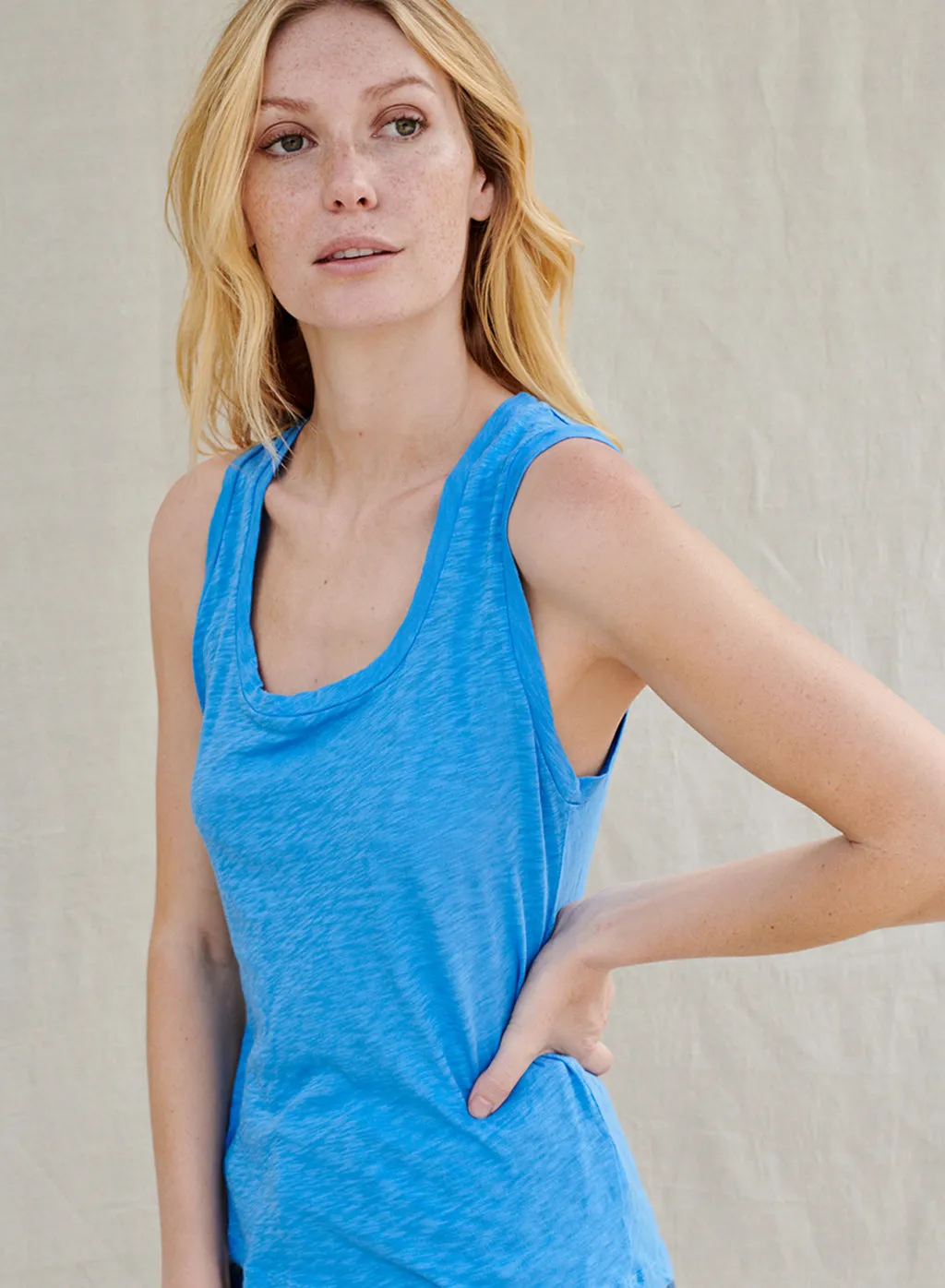 Supima Slub Square Neck Tank in Sail