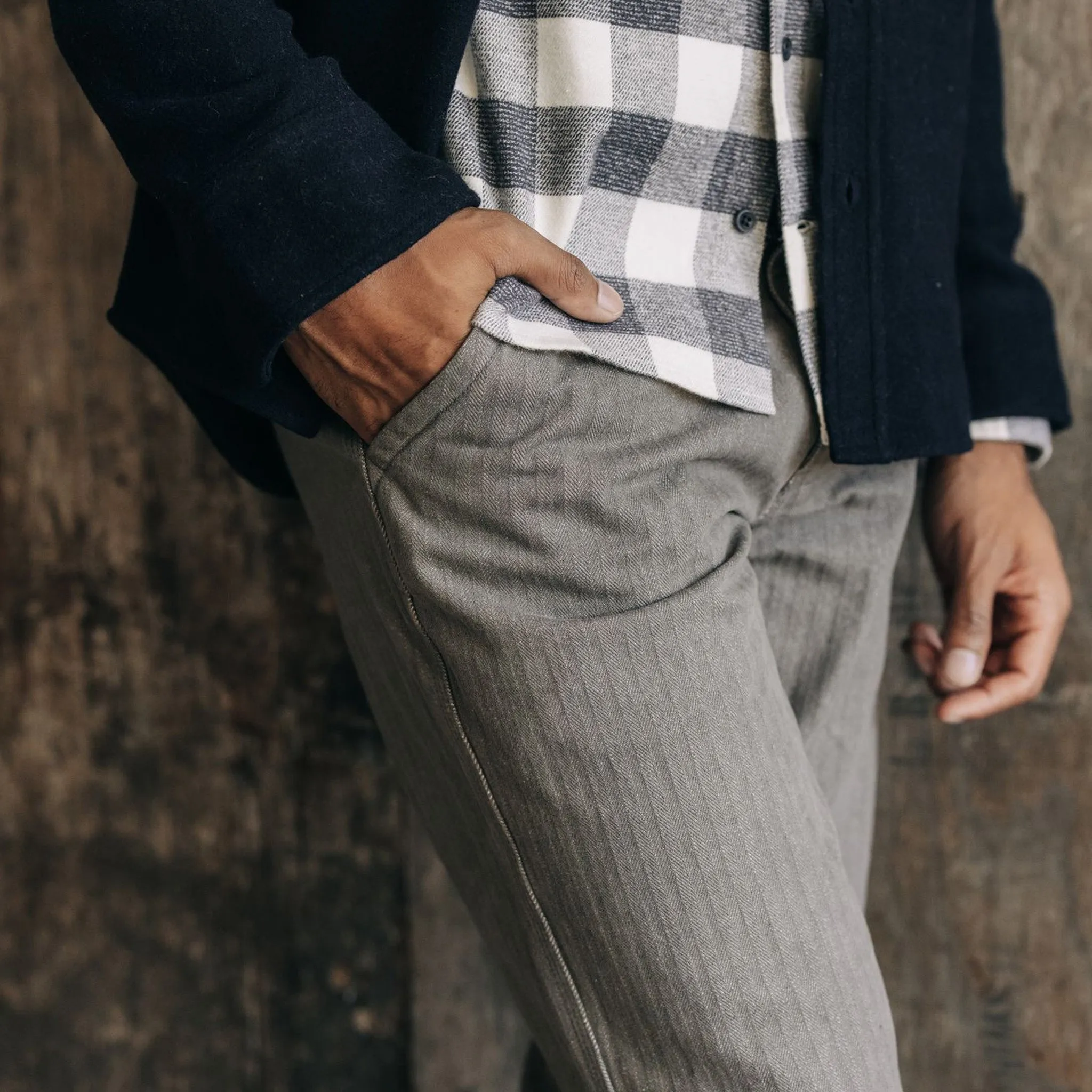 The Morse Pant in Smoked Olive Herringbone Twill