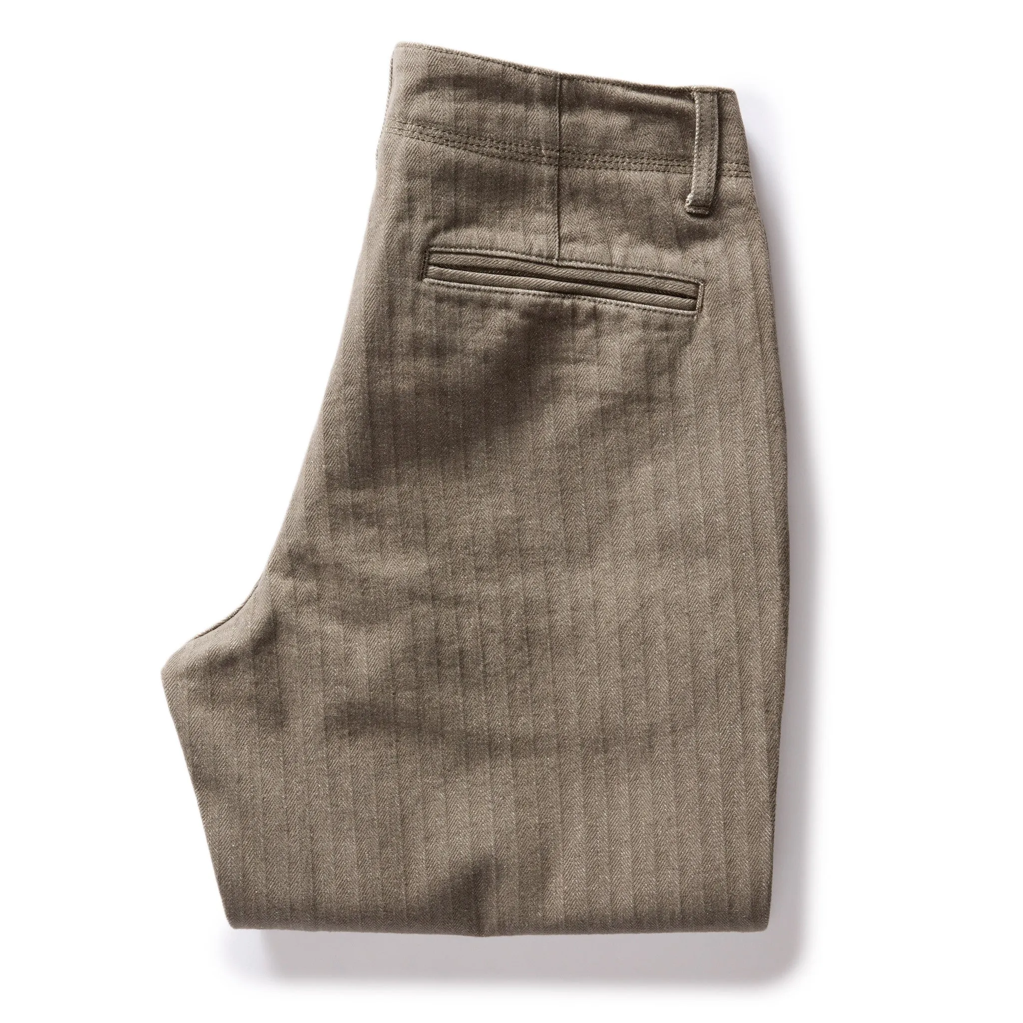 The Morse Pant in Smoked Olive Herringbone Twill