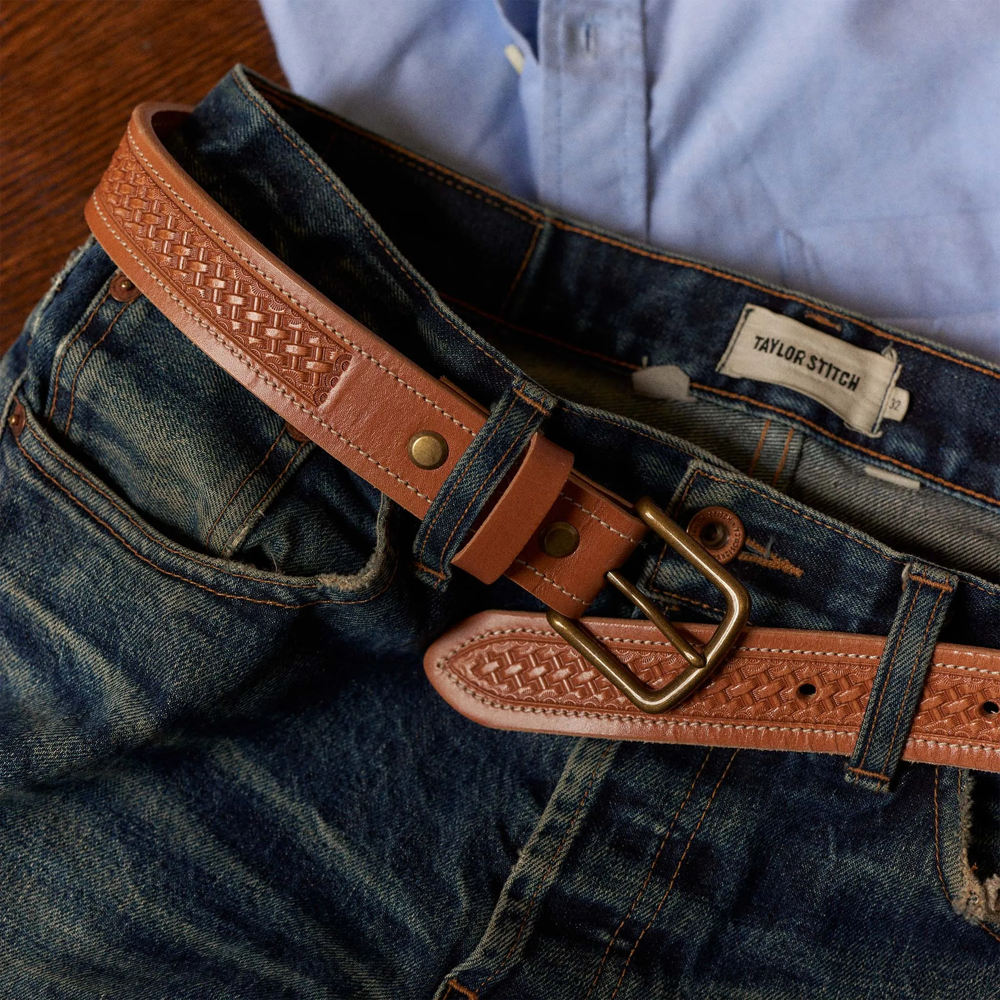 The Tooled Belt in Saddle Tan