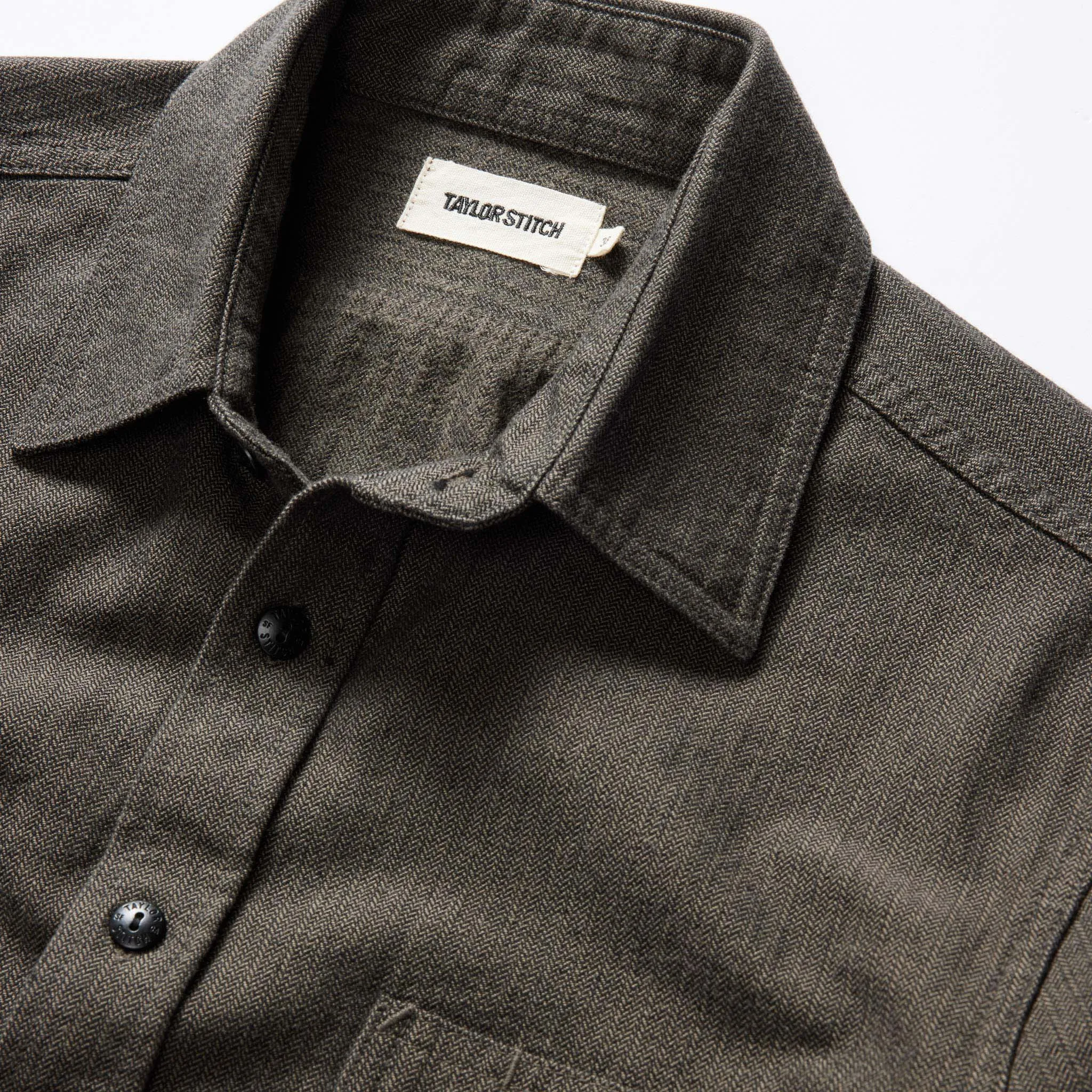 The Utility Shirt in Olive Broken Herringbone