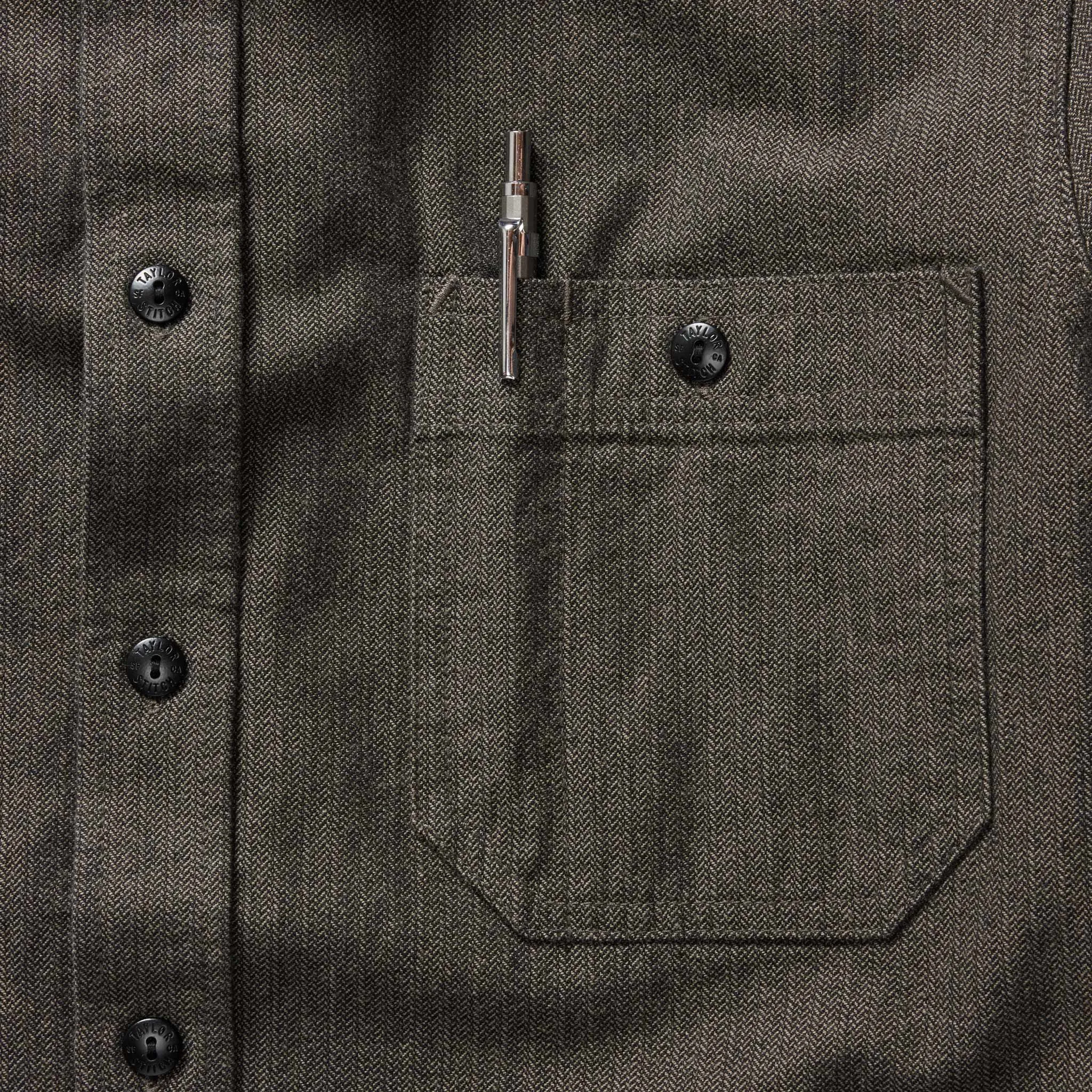 The Utility Shirt in Olive Broken Herringbone