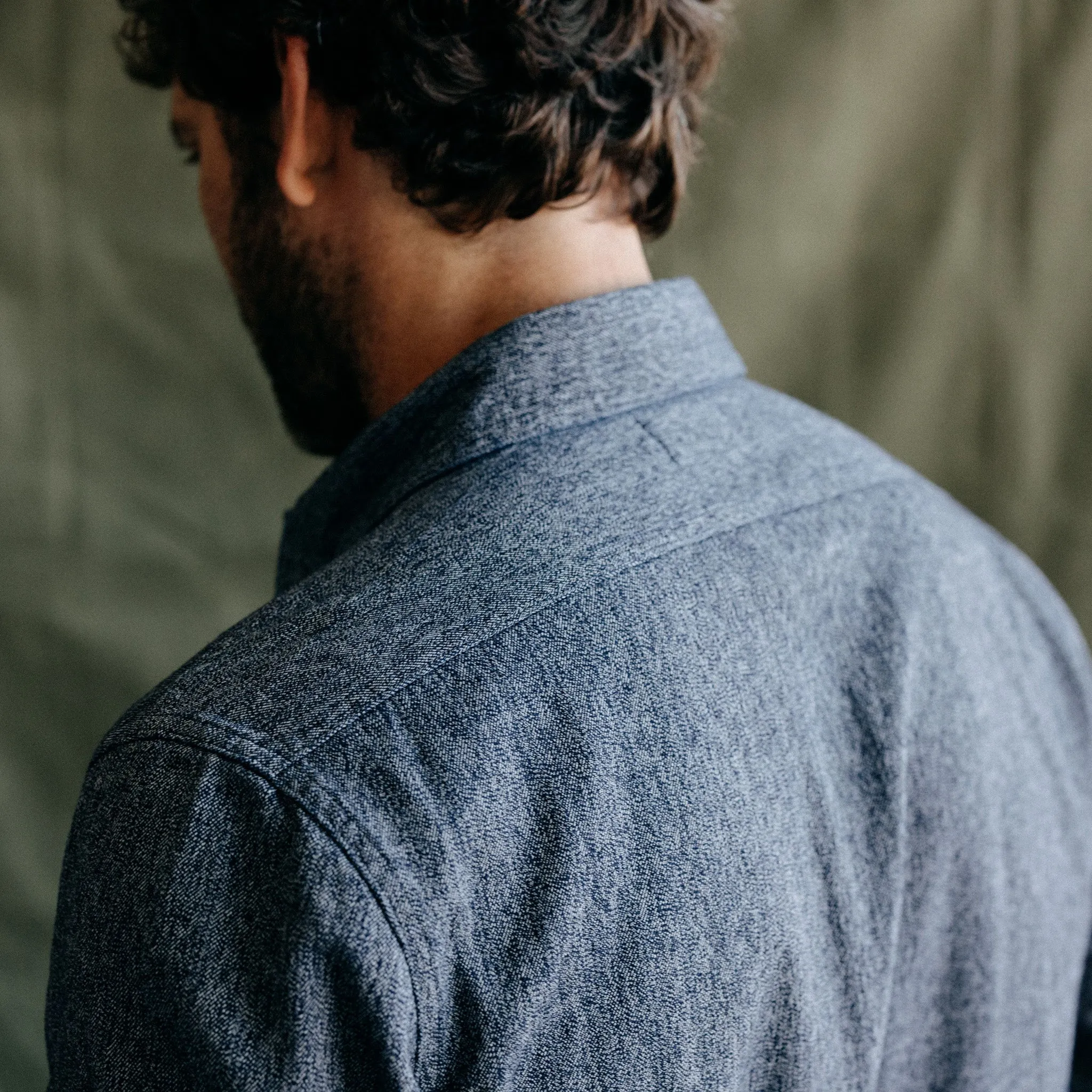 The Utility Shirt in Rinsed Indigo Herringbone