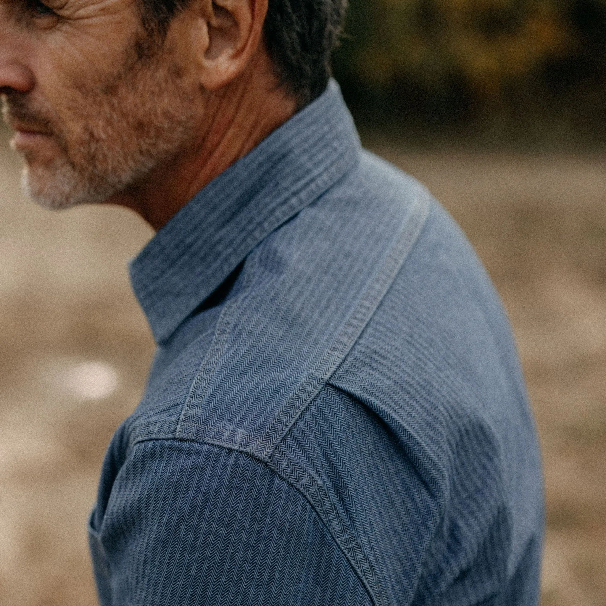 The Utility Shirt in Washed Indigo Herringbone