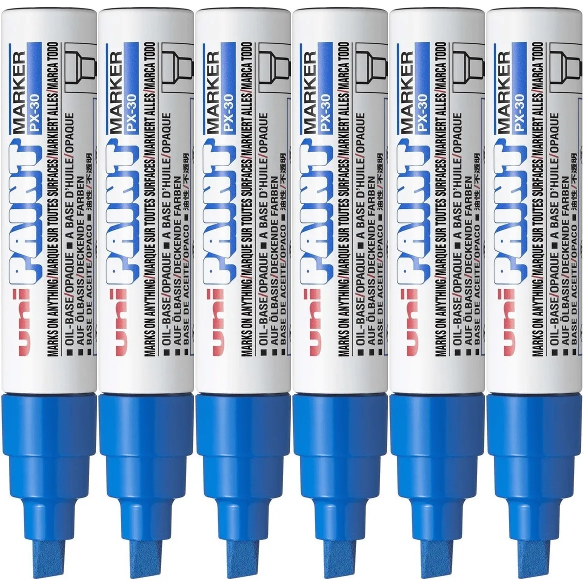 Uni-Ball PX-30 Paint Marker Chisel Tip 8mm Bold Blue Box 6