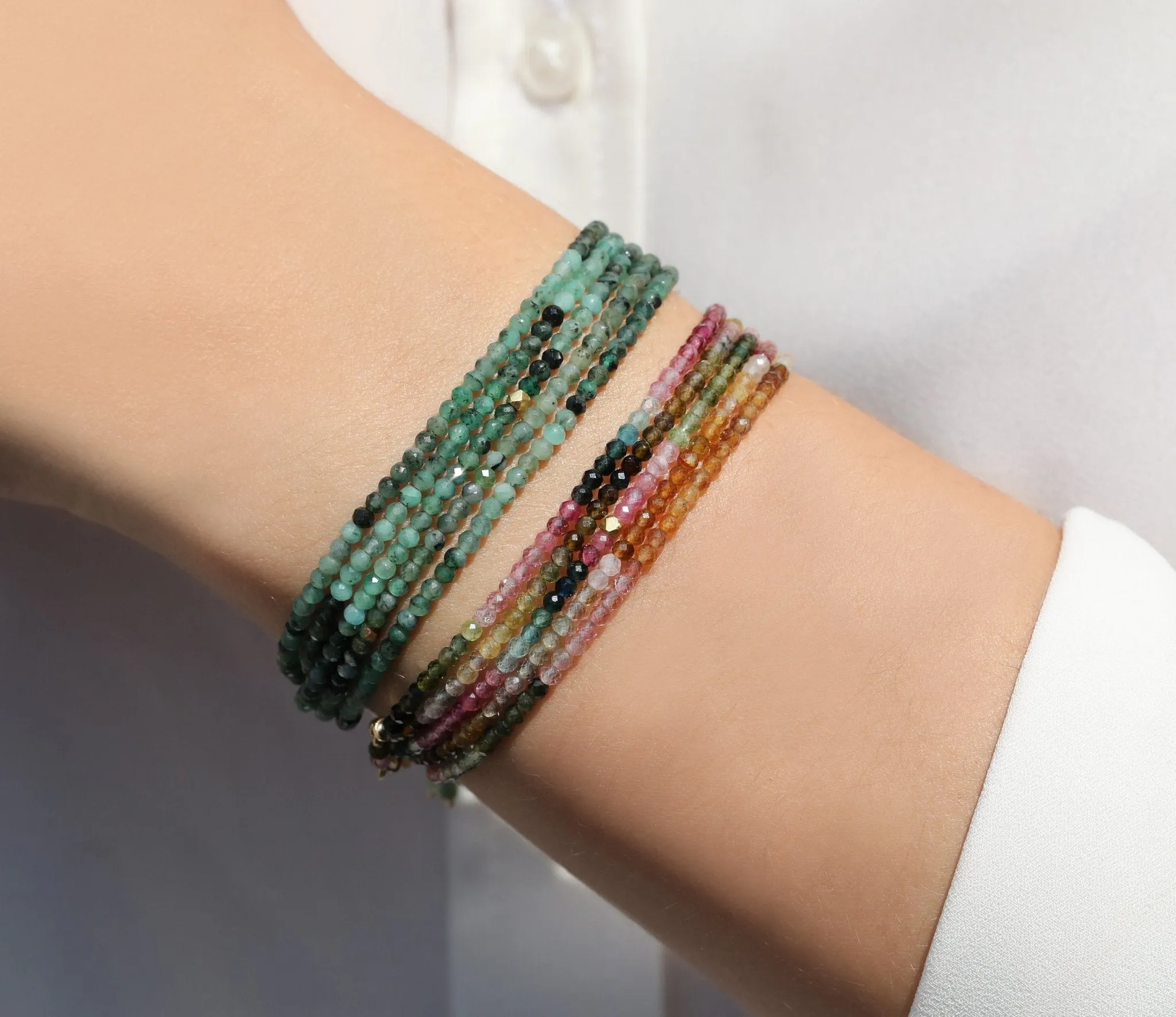 Watermelon Tourmaline Beaded Wrap Bracelet