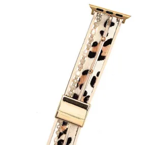 White Animal Print Beaded Apple Watchband