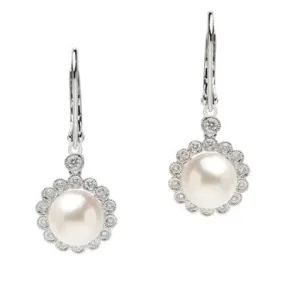 White Gold and Akoya Pearl and Diamond Drop Earrings