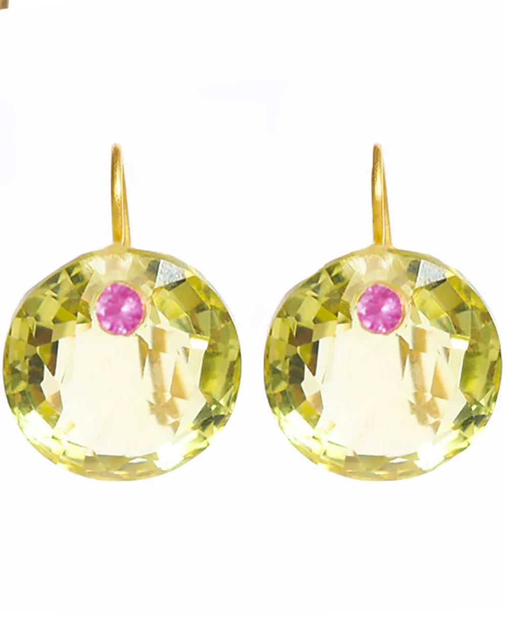 XL Lemon Quartz and Pink Tourmaline Earrings