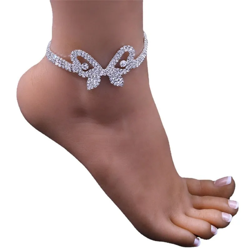 Zinc Alloy Geometric Pattern Butterfly Rhinestone Anklets for Women