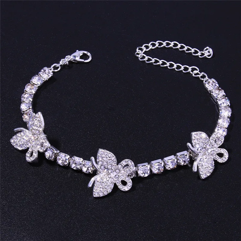 Zinc Alloy Geometric Pattern Butterfly Rhinestone Anklets for Women