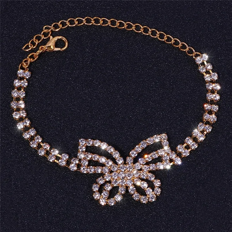 Zinc Alloy Geometric Pattern Butterfly Rhinestone Anklets for Women