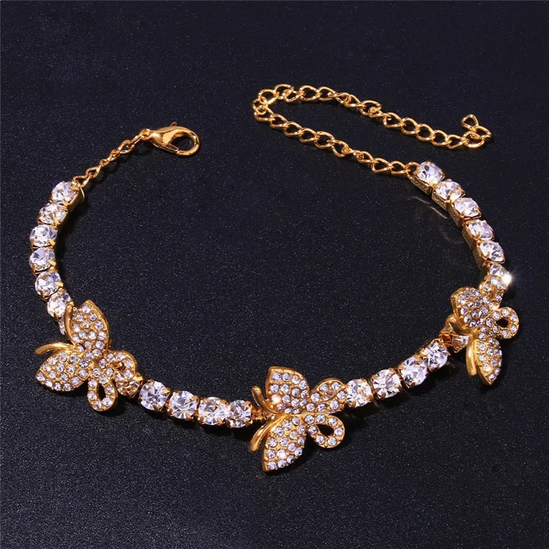 Zinc Alloy Geometric Pattern Butterfly Rhinestone Anklets for Women