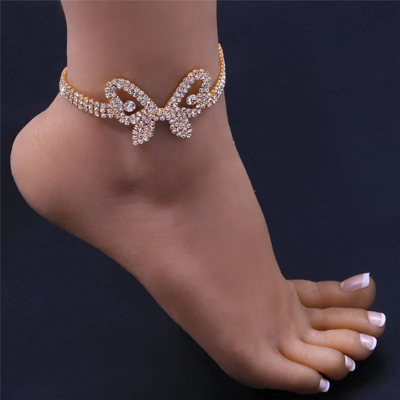 Zinc Alloy Geometric Pattern Butterfly Rhinestone Anklets for Women