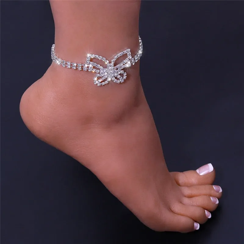 Zinc Alloy Geometric Pattern Butterfly Rhinestone Anklets for Women