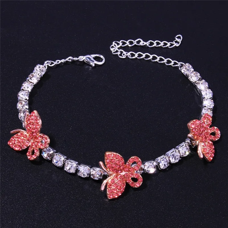 Zinc Alloy Geometric Pattern Butterfly Rhinestone Anklets for Women